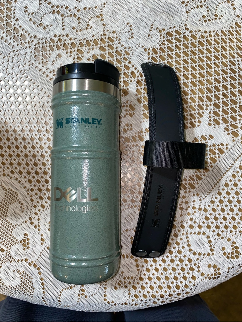 Stanley Sage Green Vacuum Bottle with Black Strap